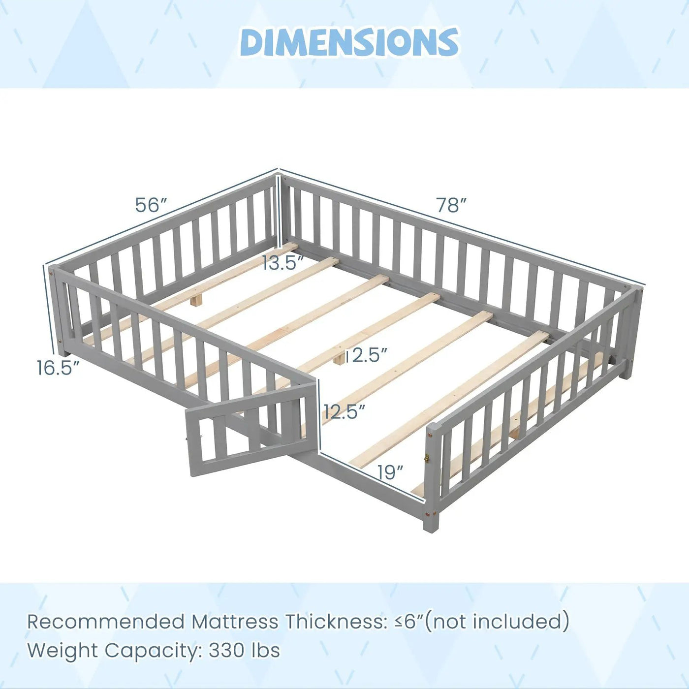 Montessori Bed Frame with Full-length Guardrails Safety Door and Latch by DirectDeals