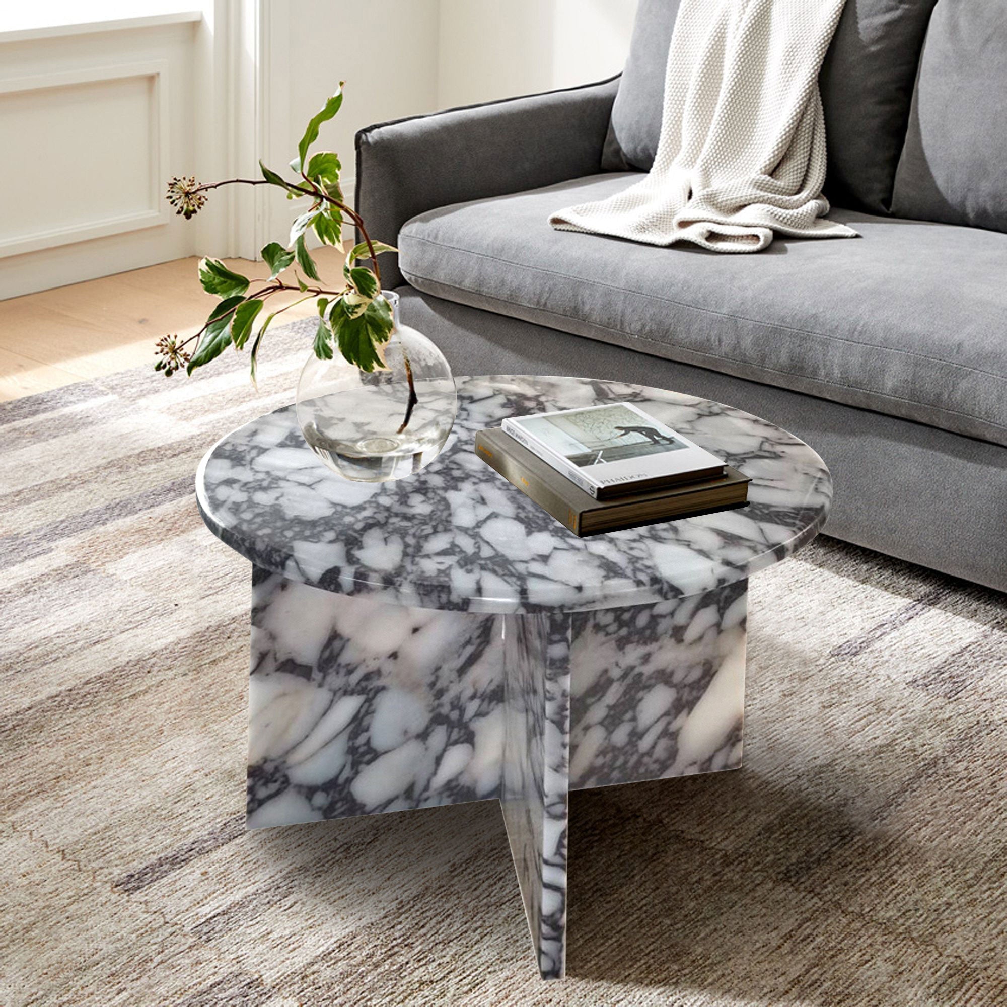 Calacatta Viola Marble Round Polished Coffee Table (D)24" (H)16" by GobekDesign