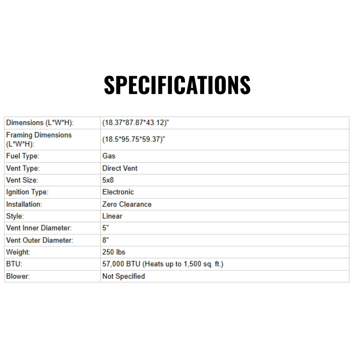 Montigo Distinction 48-Inch Single Sided Linear Direct Vent Natural Gas Fireplace [D4815NI-2] (SAK48267), dimensions drawing