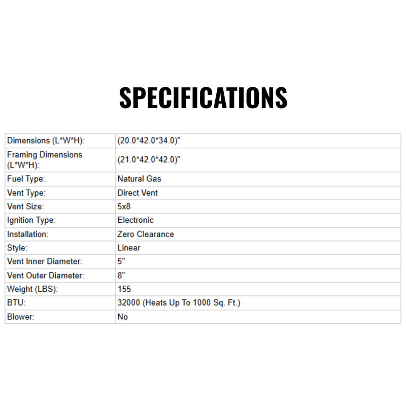 Montigo Phenom PL42DF 32K BTU Basic Direct Vent Natural Gas Fireplace [PL42DFNI] (SAK83465), dimensions drawing