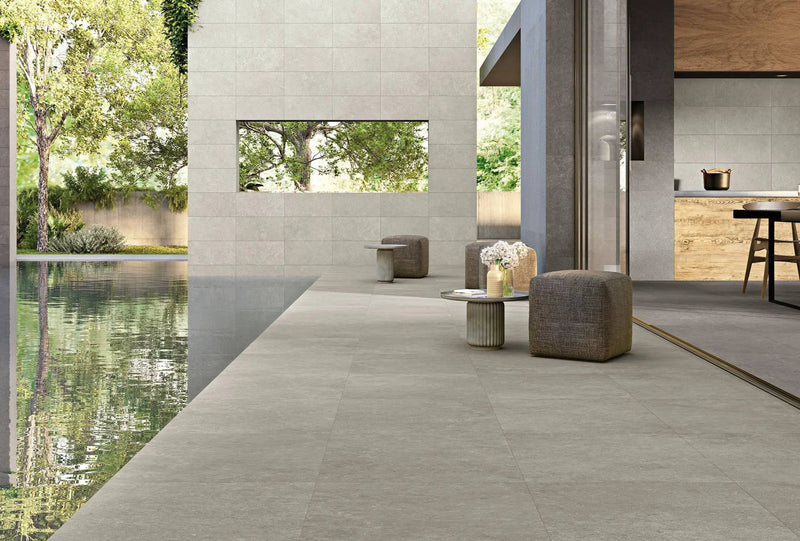 Mood Ash Limestone Look Porcelain Tiles 12x24 by landmarkceramics