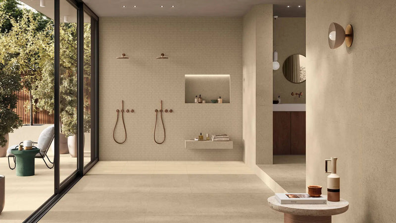 Mood Biscuit Limestone Look Porcelain Tiles 12x24 by landmarkceramics