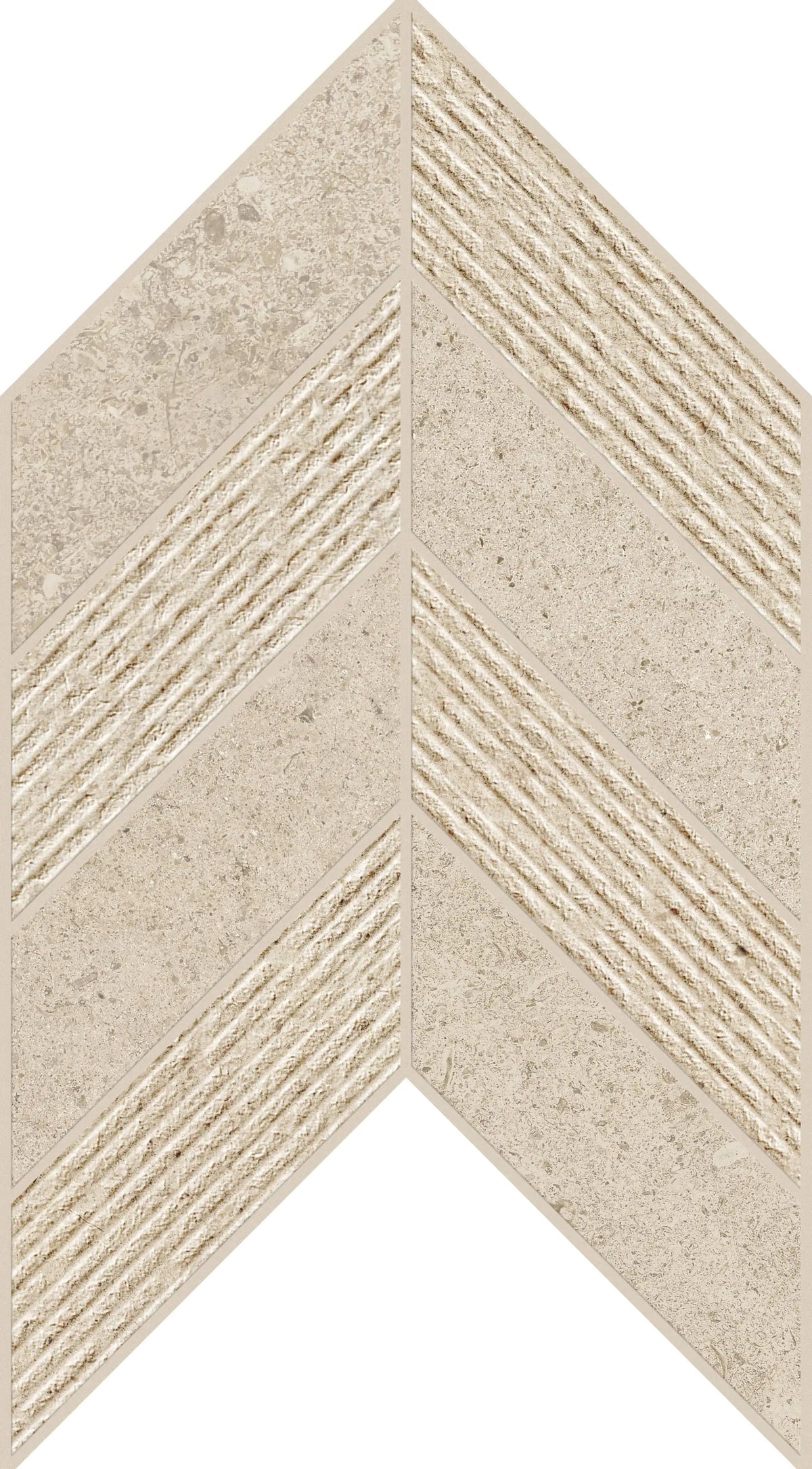 Mood Sand Mosaic Chevron 3d Limestone Look Porcelain Mosaics 7.44x10 by landmarkceramics