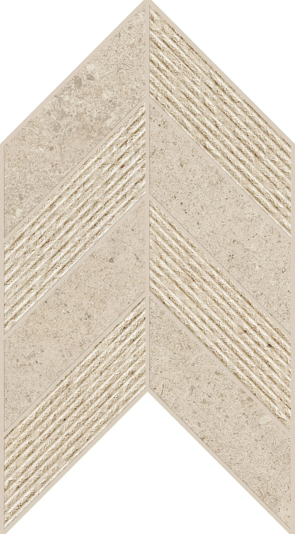 Mood Sand Mosaic Chevron 3d Limestone Look Porcelain Mosaics 7.44x10