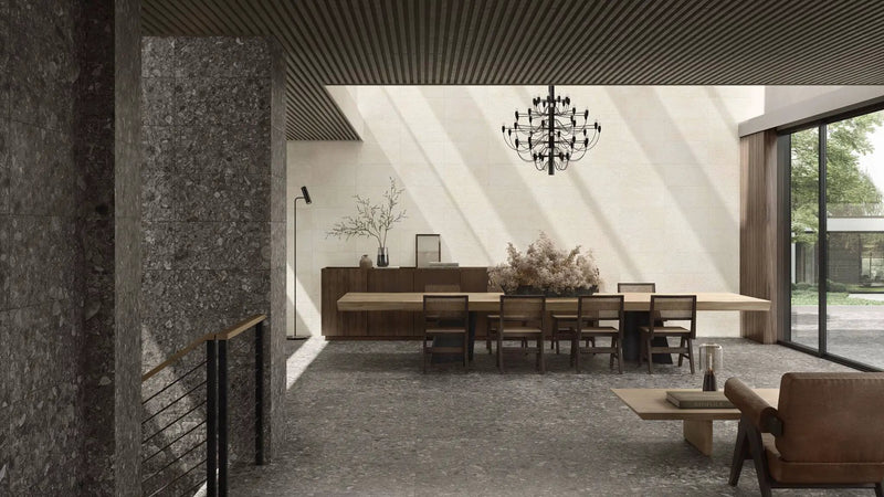 Mood Smoke Limestone Look Porcelain Tiles 12x24 by landmarkceramics