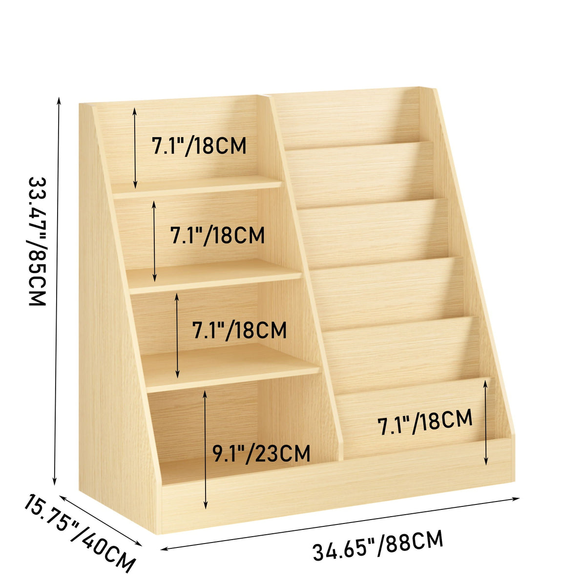 4 Tier Bookshelf and Toy Storage Organizer with Display Stand - Gray, Light Brown, White, photo 12 of 12