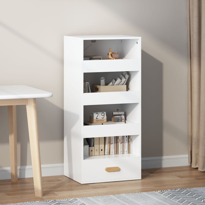 4 Tier Freestanding Bookshelf with Sliding Drawers - White, photo 3 of 4