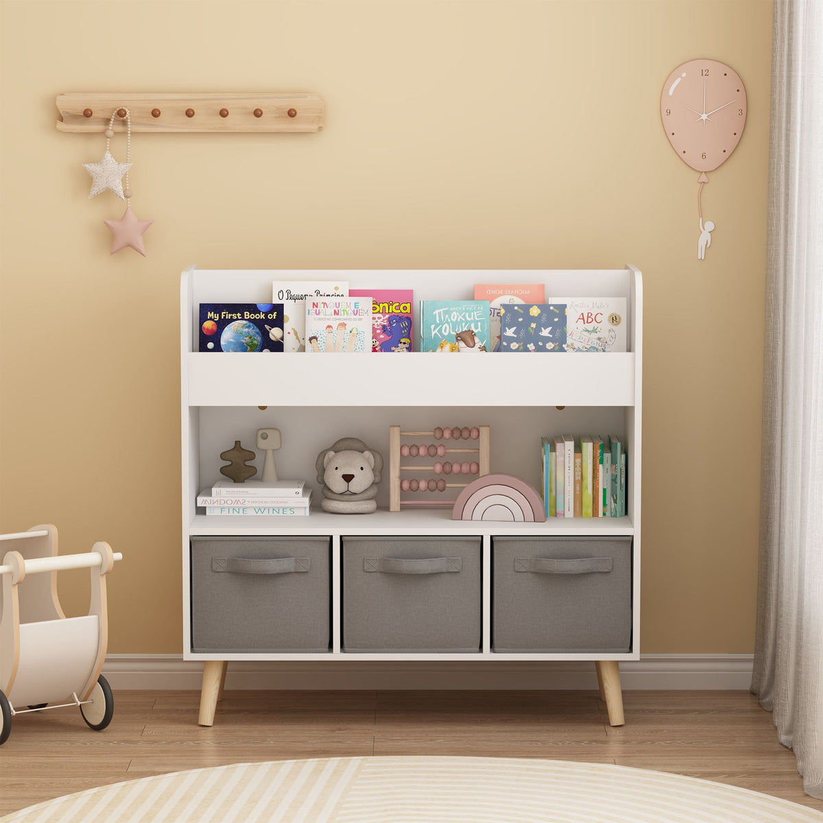 Bookshelf With 3 Bins Storage Shelf for Kids - White, photo 2 of 4