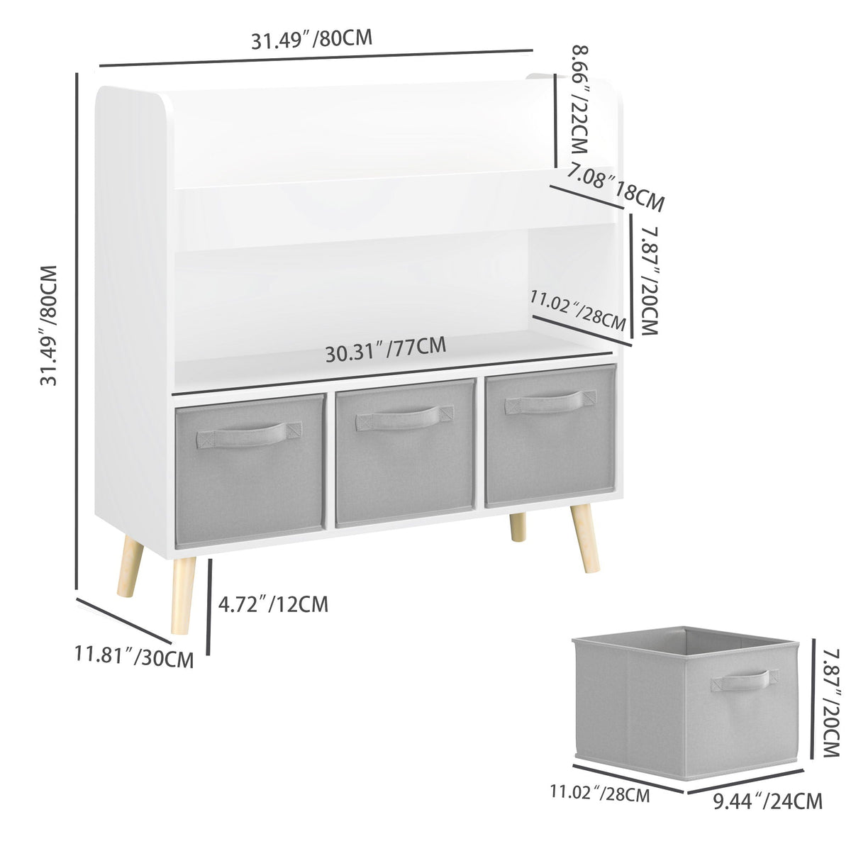 Bookshelf With 3 Bins Storage Shelf for Kids - White, photo 4 of 4