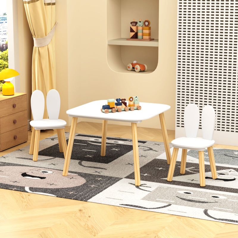 Rabbit Themed Kids Table and 2 Chairs Set with Rounded Corners - White, photo 2 of 4