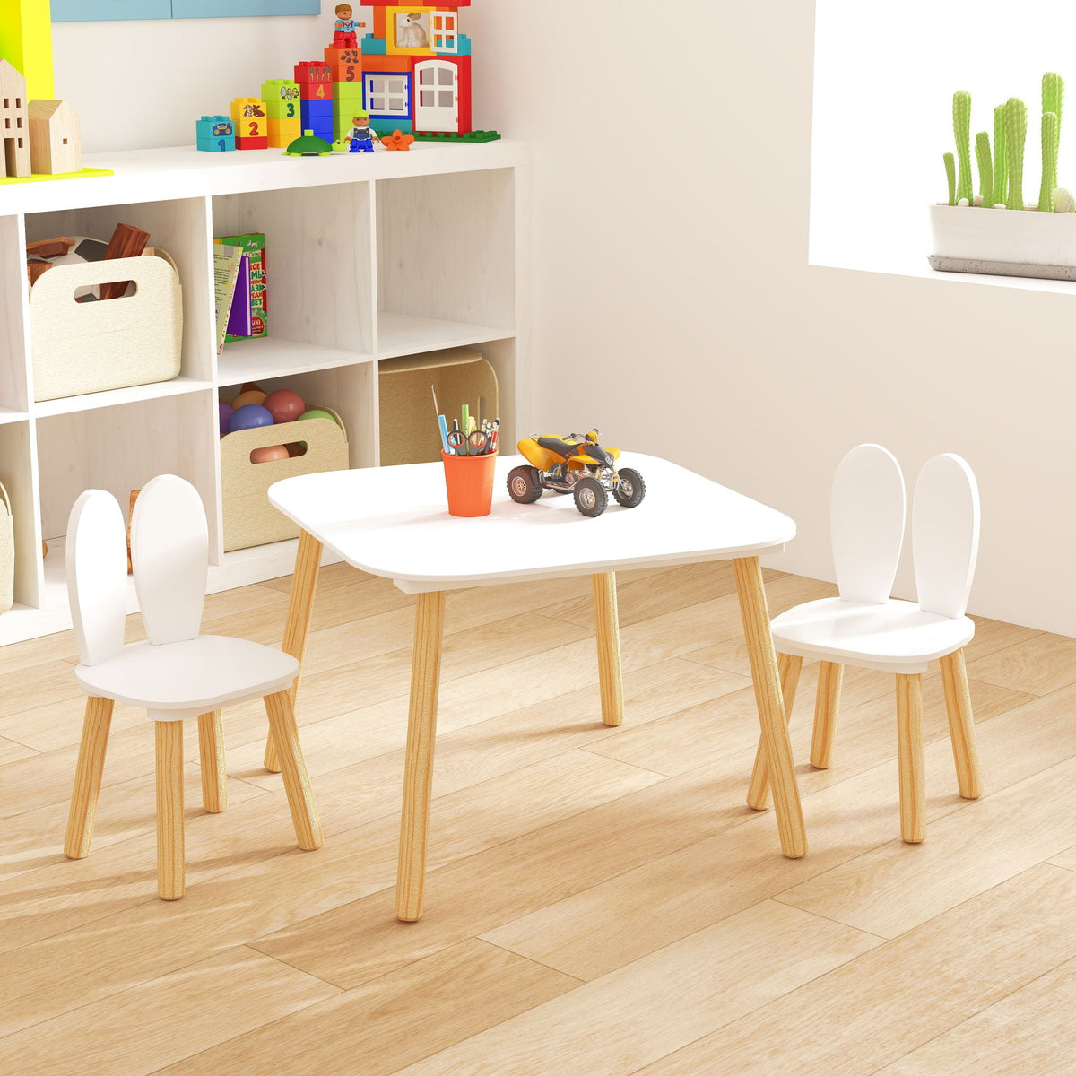 Rabbit Themed Kids Table and 2 Chairs Set with Rounded Corners - White, photo 3 of 4