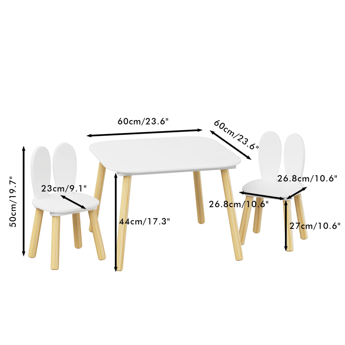 Rabbit Themed Kids Table and 2 Chairs Set with Rounded Corners - White, photo 4 of 4