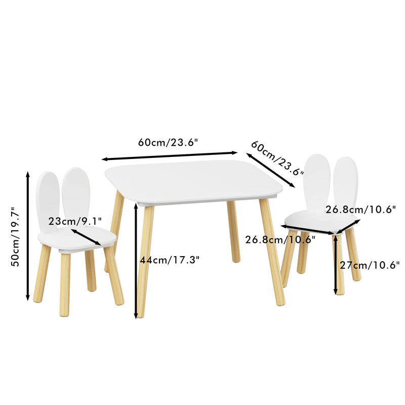 Rabbit Themed Kids Table and 2 Chairs Set with Rounded Corners - White, photo 4 of 4
