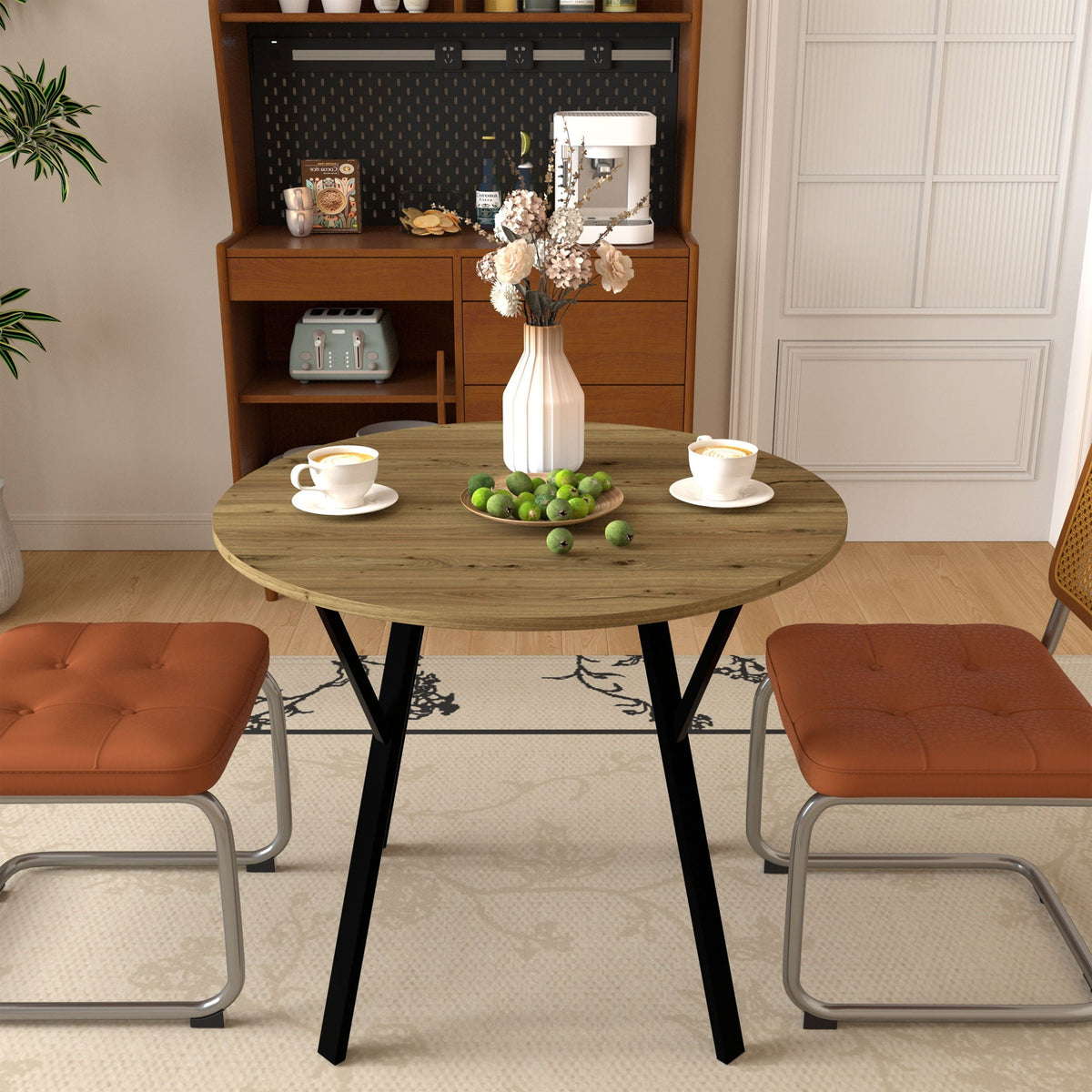 Round Dining Table for 2-4 People with Sturdy Metal Frame - Rustic Brown, photo 2 of 4