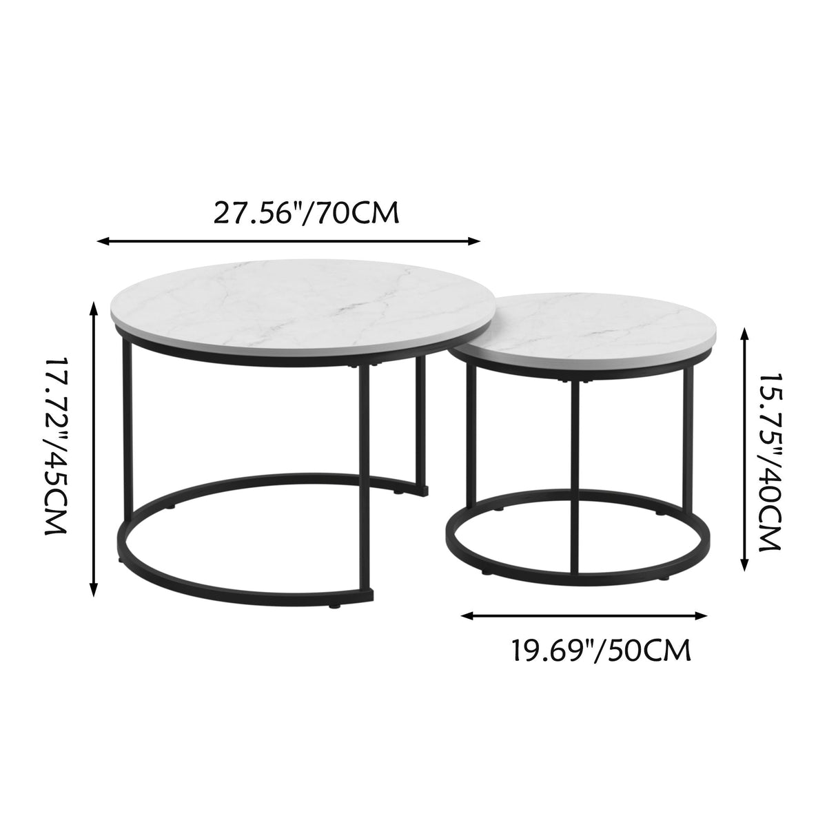Round Nesting Coffee Table Set of 2 with Metal Base - Light Brown, White, or Black, photo 6 of 12