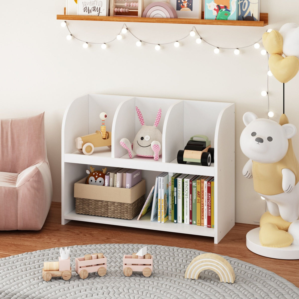 White Bookcase with 4 Compartments - Storage Shelf for Toys and Books, photo 3 of 4