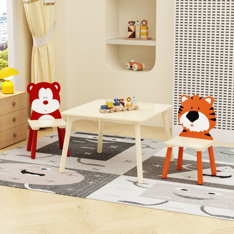 Wood Activity Table and 2 Chairs Set with Bear & Tiger Design - Natural, photo 2 of 4
