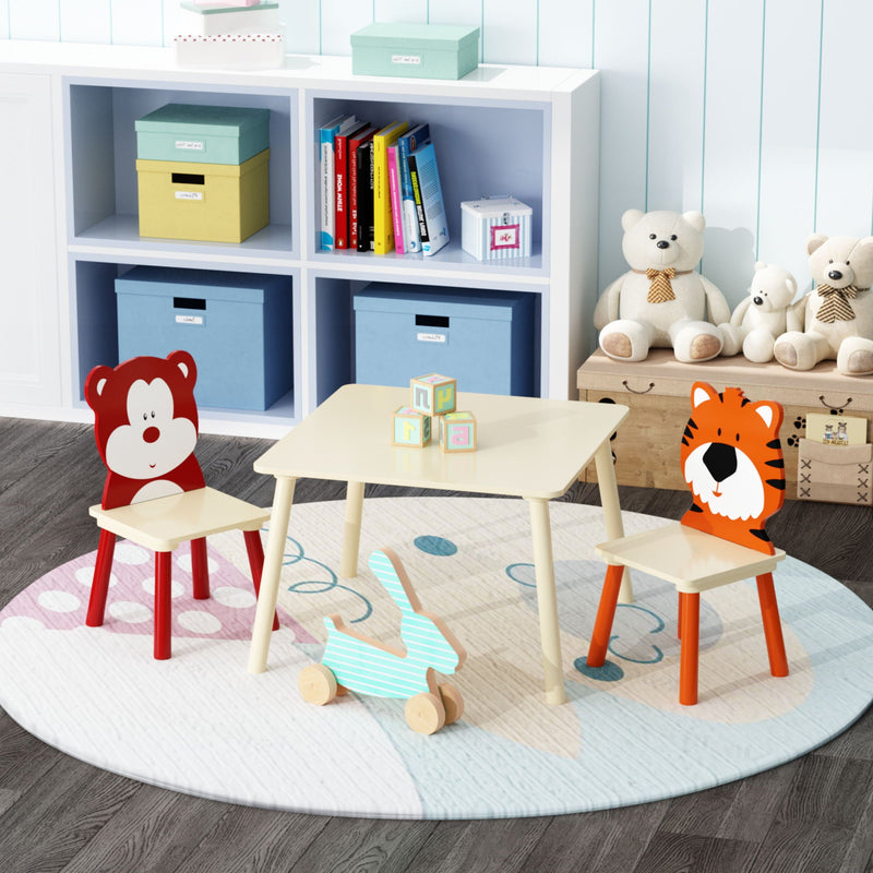 Wood Activity Table and 2 Chairs Set with Bear & Tiger Design - Natural, photo 3 of 4