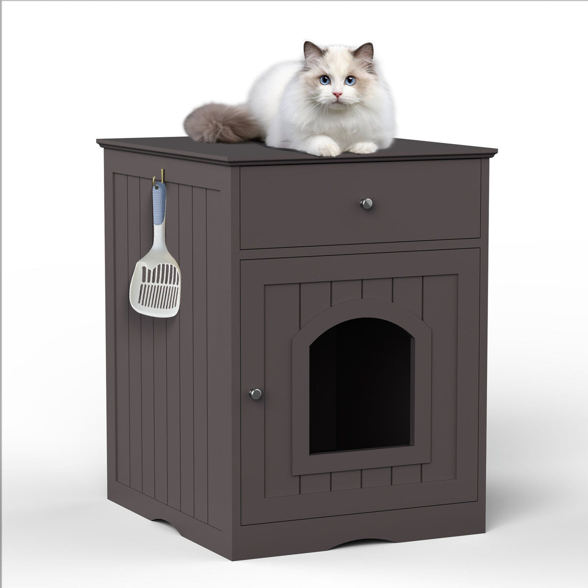 Wood Cat Litter Box Enclosure with Drawer - White or Dark Brown, photo 4 of 8