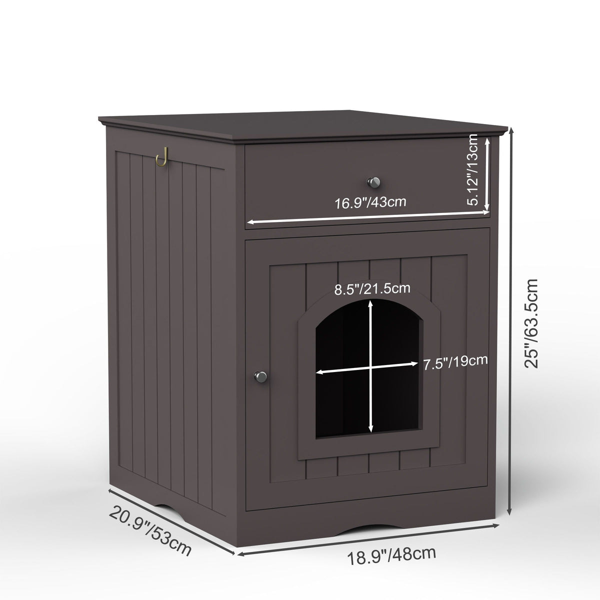 Wood Cat Litter Box Enclosure with Drawer - White or Dark Brown, photo 5 of 8