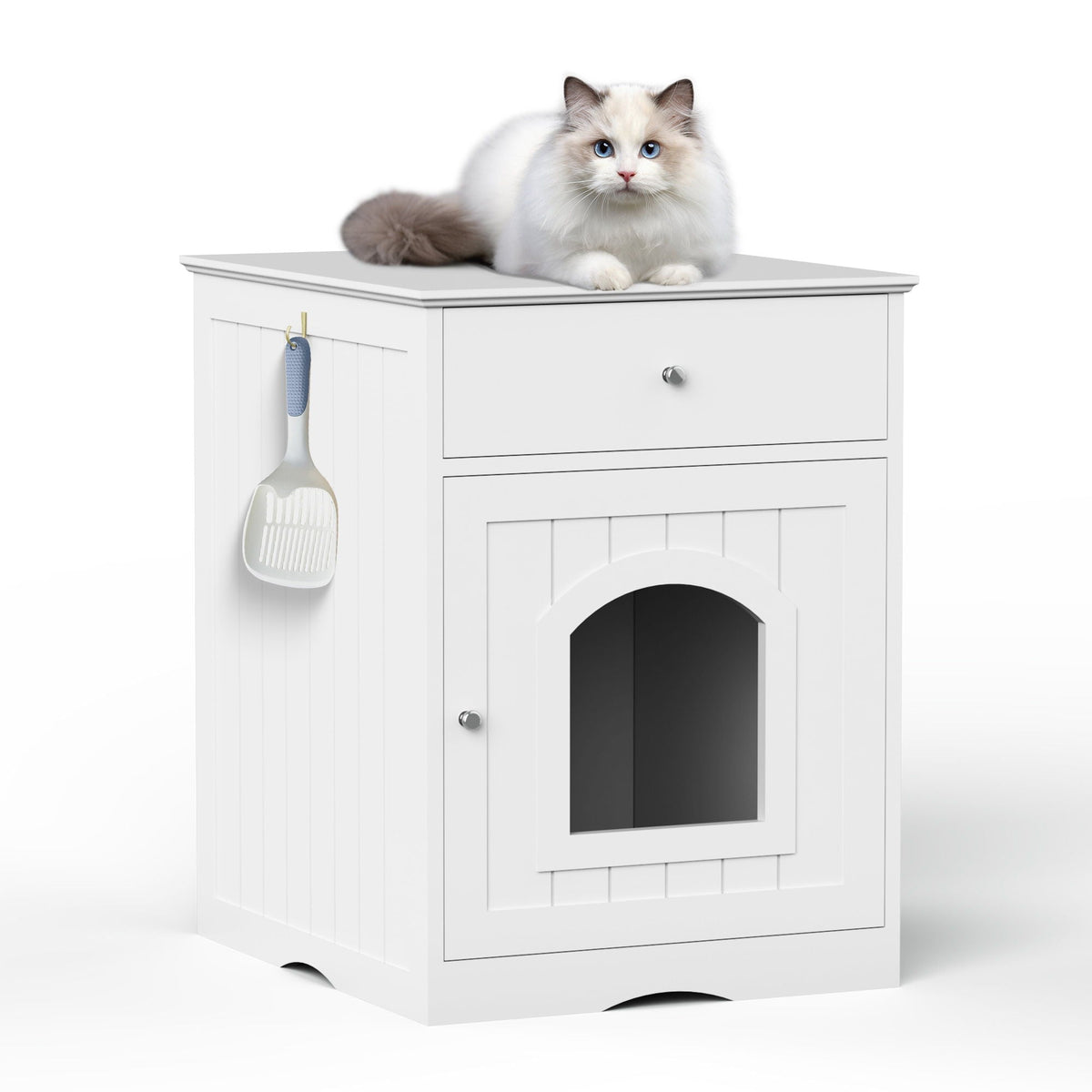 Wood Cat Litter Box Enclosure with Drawer - White or Dark Brown, photo 6 of 8