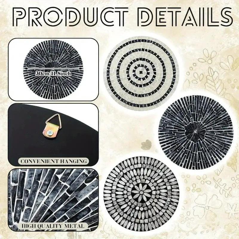 Mother of Pearl Shell Wall Art, 11.8 Inches Mosaic Coastal Plates, Black by House Of Avana