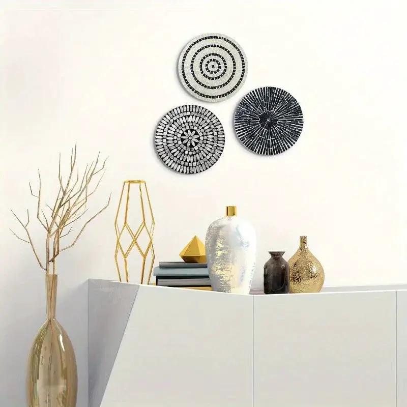 Mother of Pearl Shell Wall Art, 11.8 Inches Mosaic Coastal Plates, Black by House Of Avana