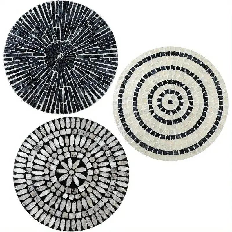 Mother of Pearl Shell Wall Art, 11.8 Inches Mosaic Coastal Plates, Black by House Of Avana