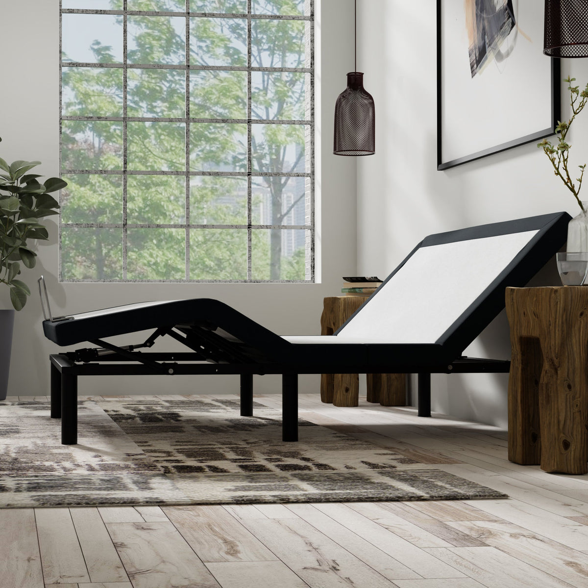 Full Adjustable Bed Base with Massage and USB Ports – White/Charcoal, photo 3 of 7
