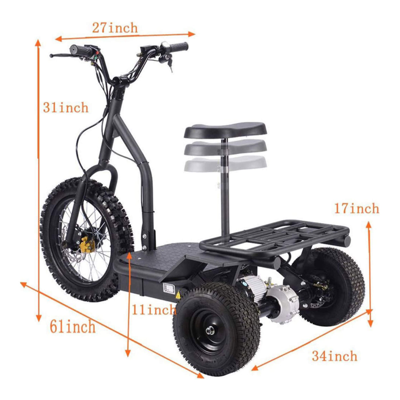 MotoTec 48V 1200W Electric Trike Three Wheel Scooter (SAK70549) by SAKSBY WHOLESALE