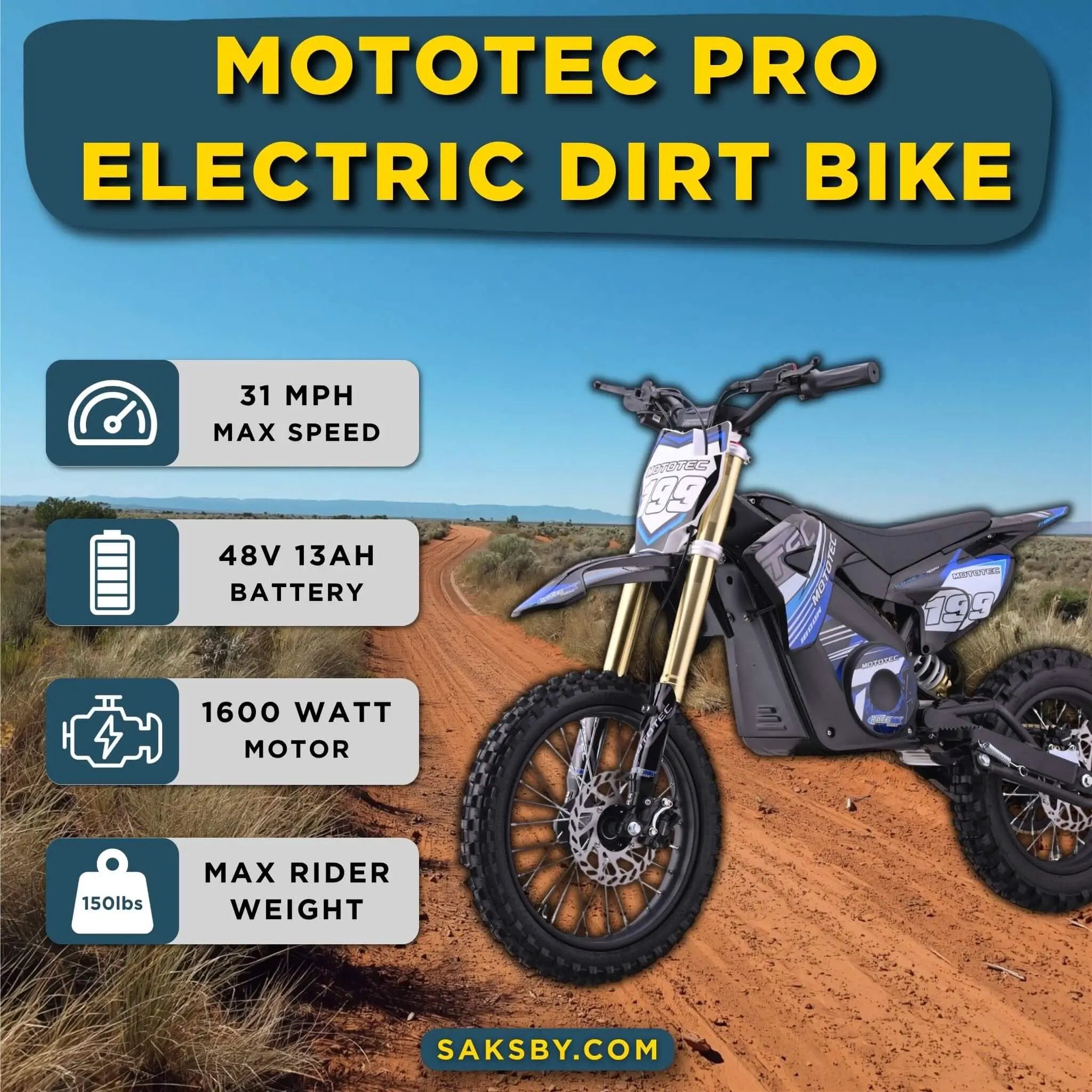 MotoTec 48V 1800W Pro High-Performance Electric Dirt Bike (SAK51948) by SAKSBY WHOLESALE