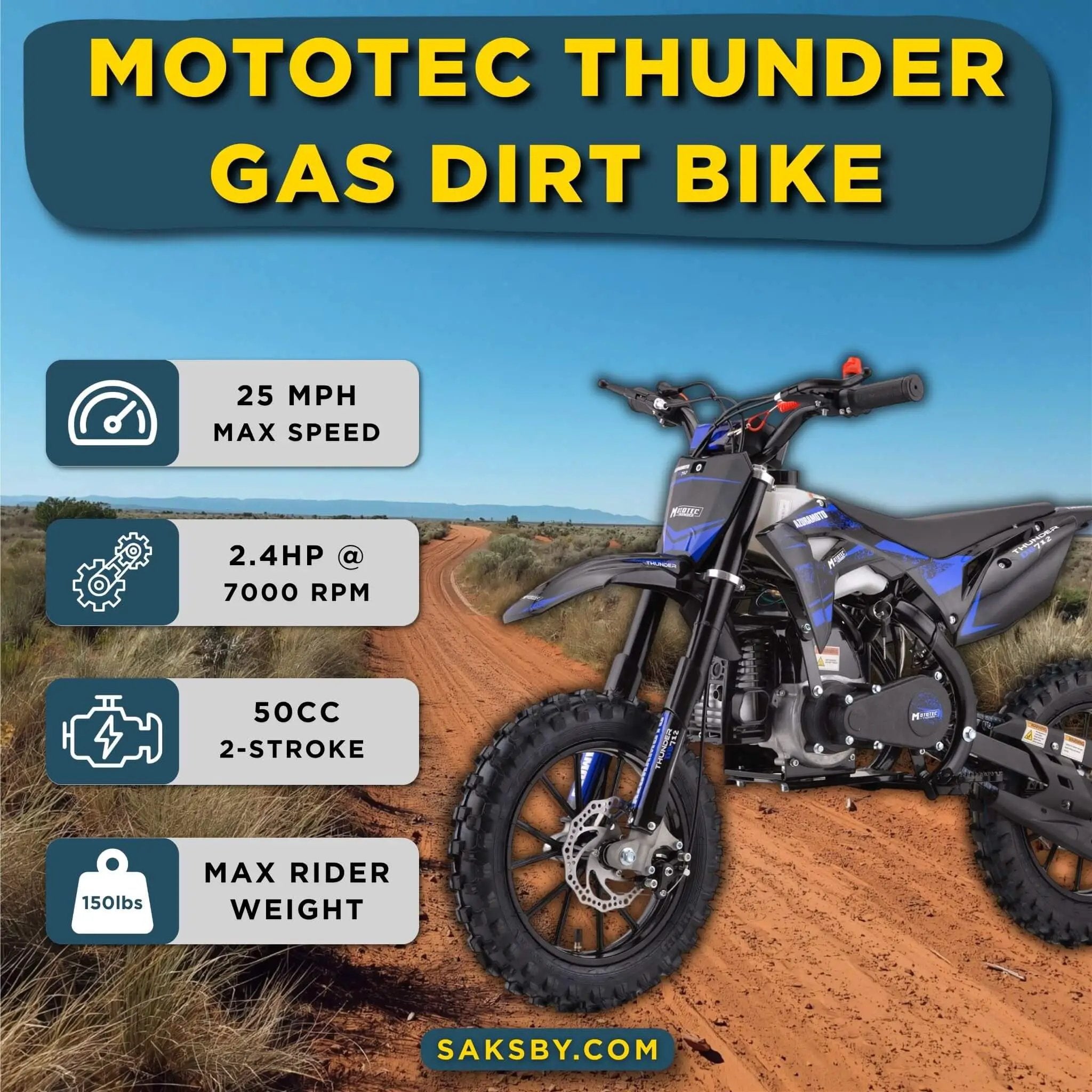 MotoTec Thunder 50CC 2-Stroke Kids Gas Dirt Bike (SAK37480) by SAKSBY WHOLESALE
