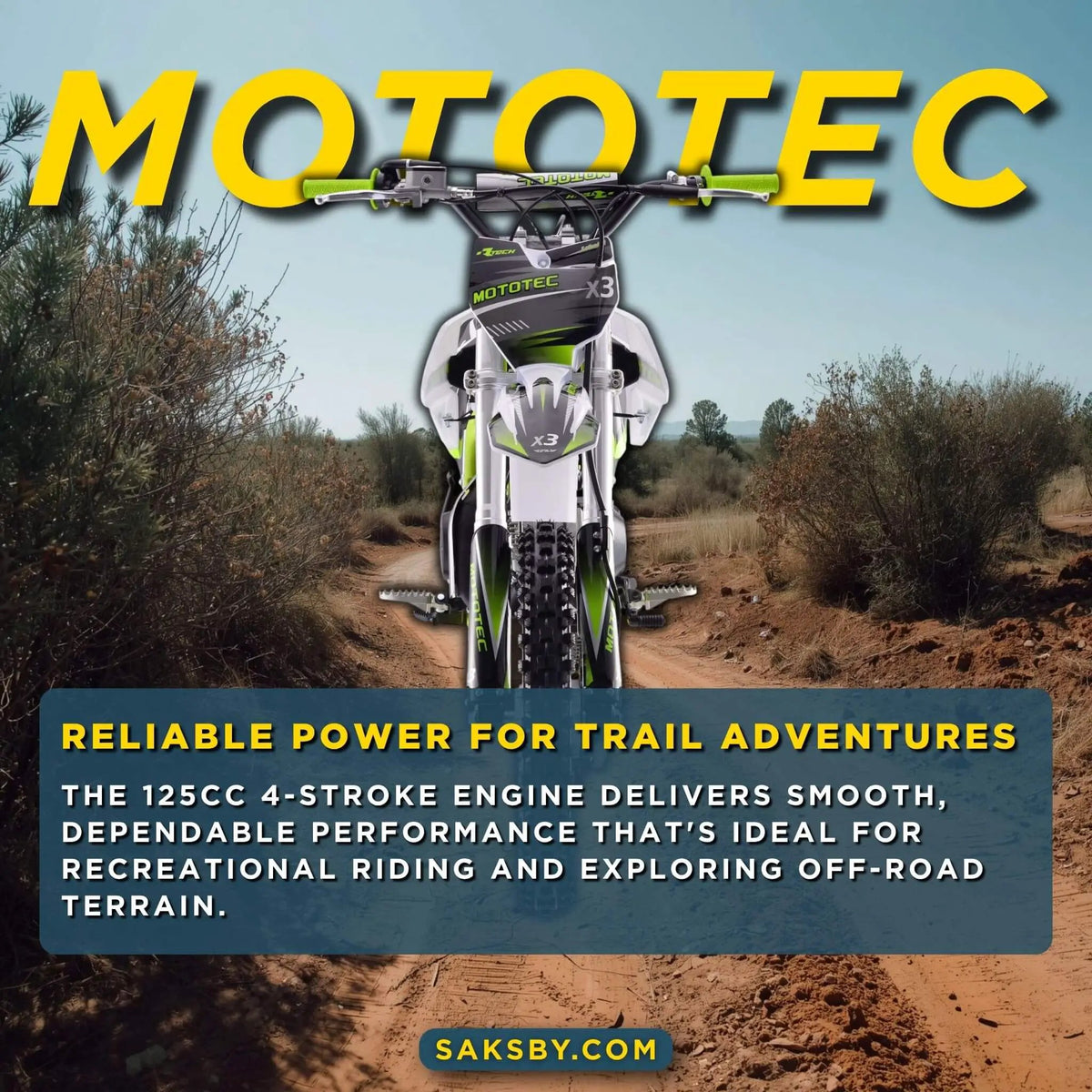 MotoTec X3 125CC 4-Stroke Green Gas-Powered Dirt Bike (SAK86035) by SAKSBY WHOLESALE