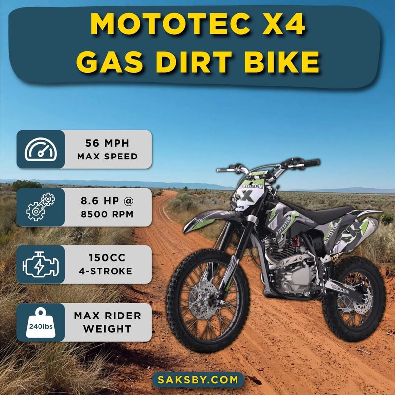 MotoTec X4 150CC 4-Stroke High-Performance Gas-Powered Dirt Bike (SAK95731) by SAKSBY WHOLESALE