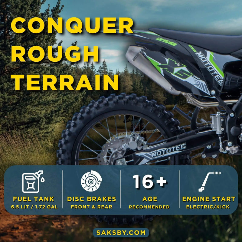 MotoTec X5 250CC 4-Stroke High-Performance Off-Road Gas Dirt Bike, Black (SAK39425) by SAKSBY WHOLESALE