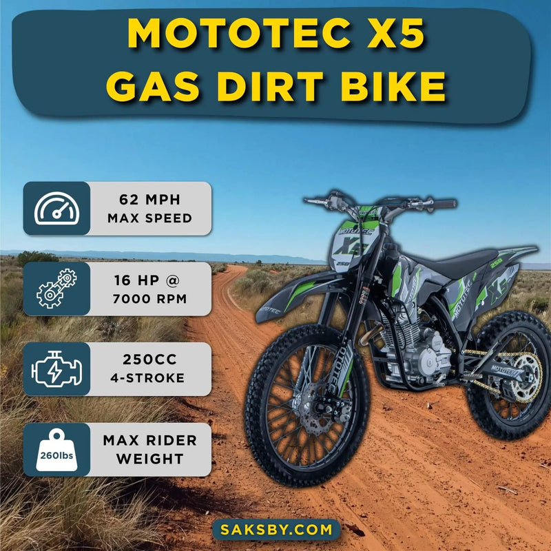 MotoTec X5 250CC 4-Stroke High-Performance Off-Road Gas Dirt Bike, Black (SAK39425) by SAKSBY WHOLESALE