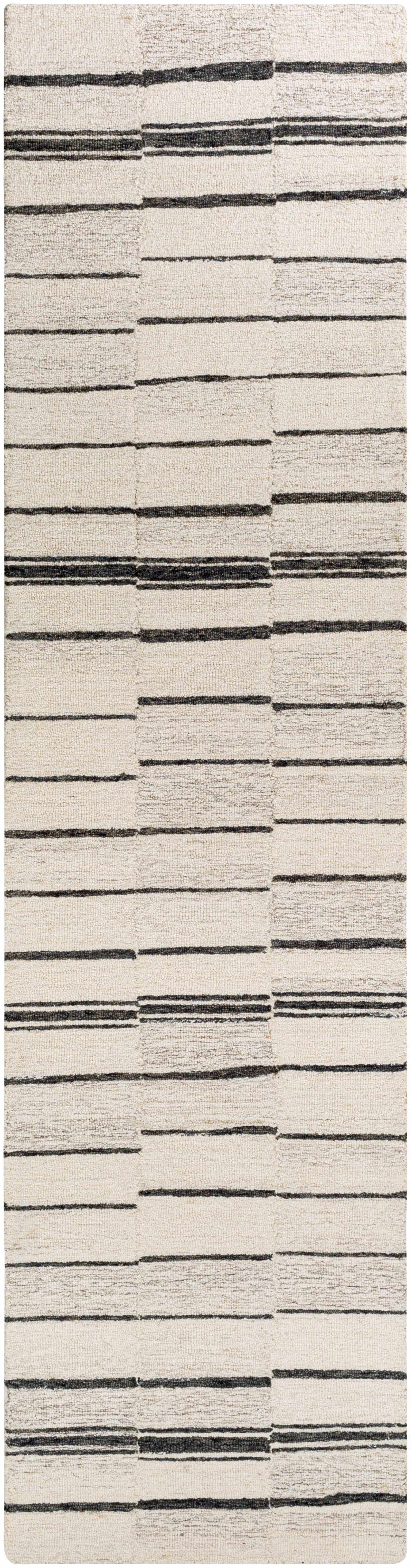 Moorebank Black Striped Wool Rug by Boutique Rugs