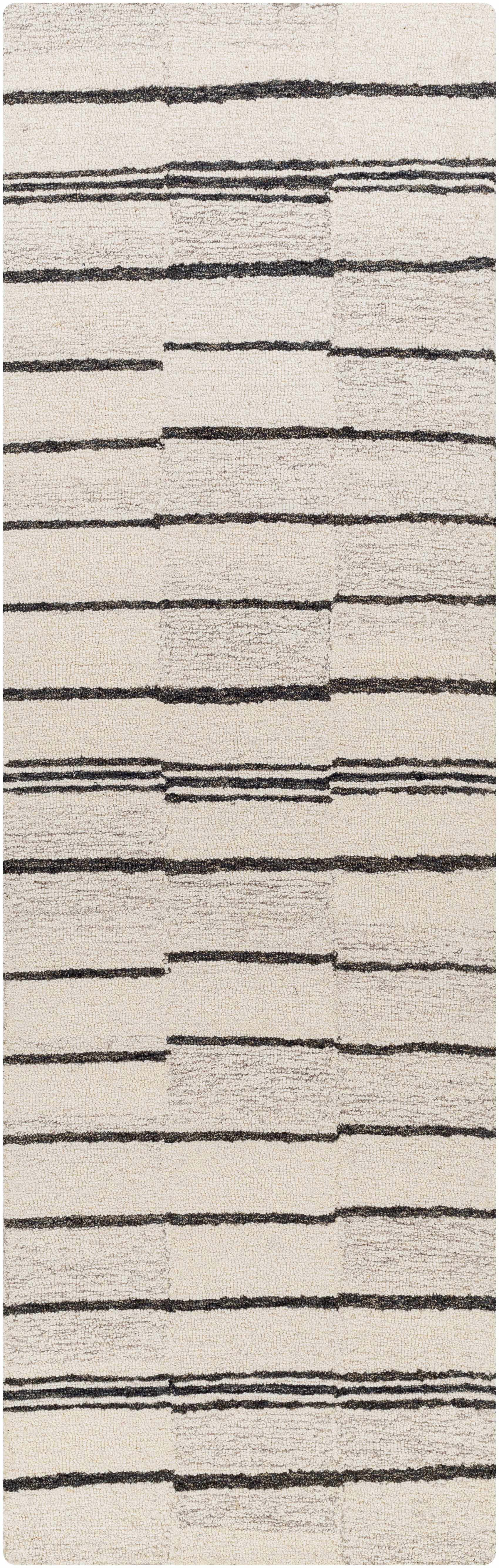 Moorebank Black Striped Wool Rug by Boutique Rugs