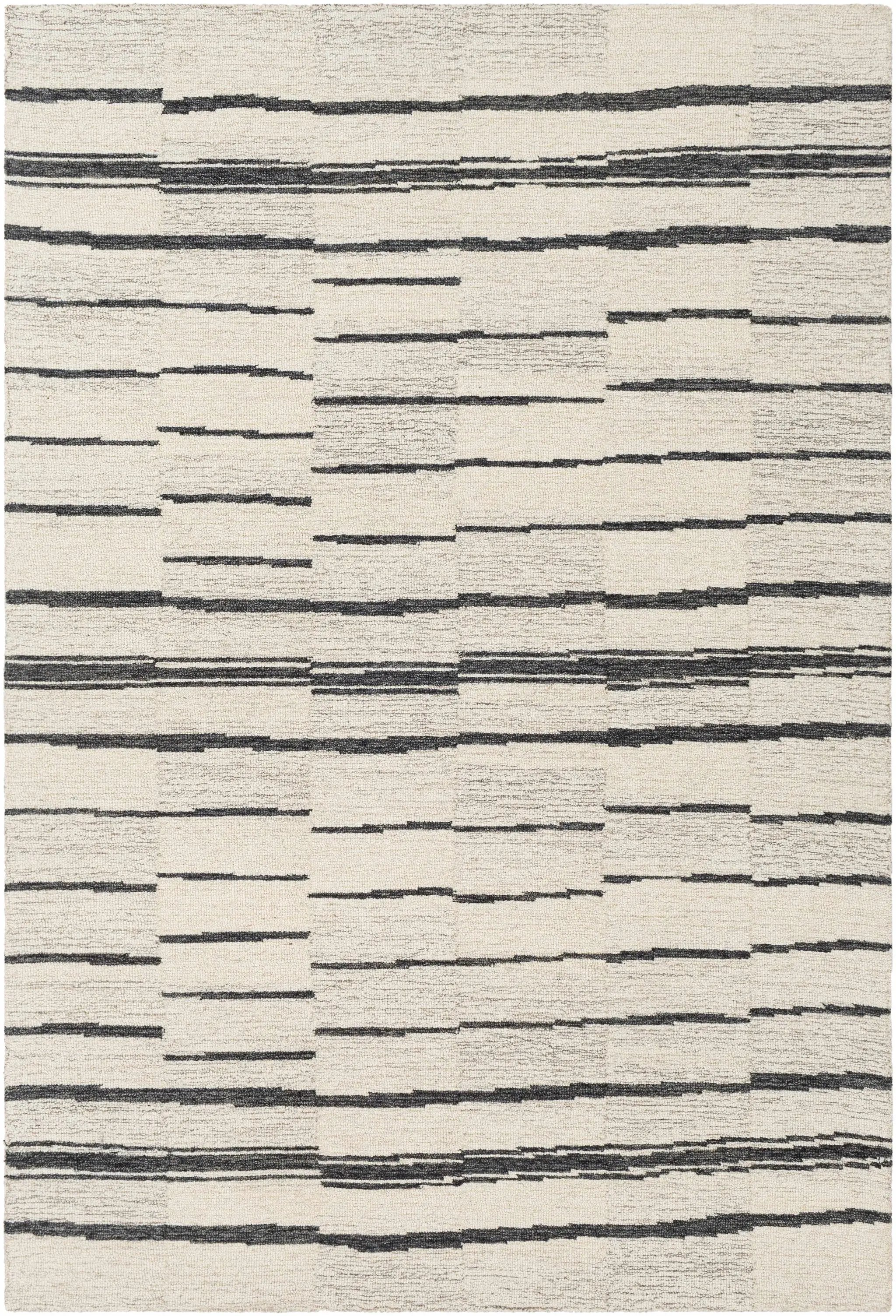 Moorebank Black Striped Wool Rug by Boutique Rugs