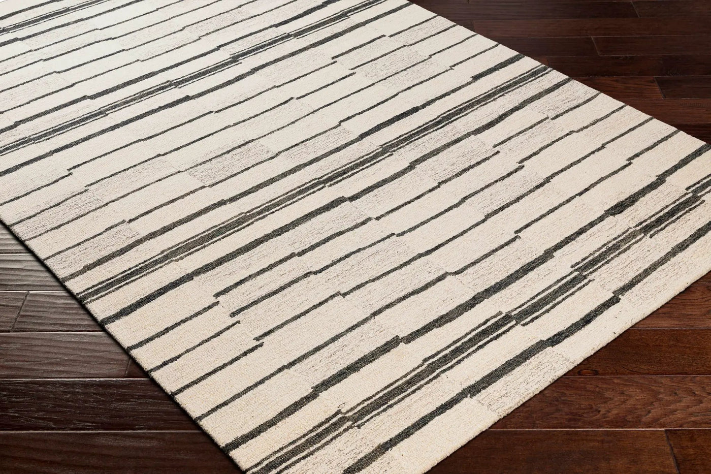 Moorebank Black Striped Wool Rug by Boutique Rugs