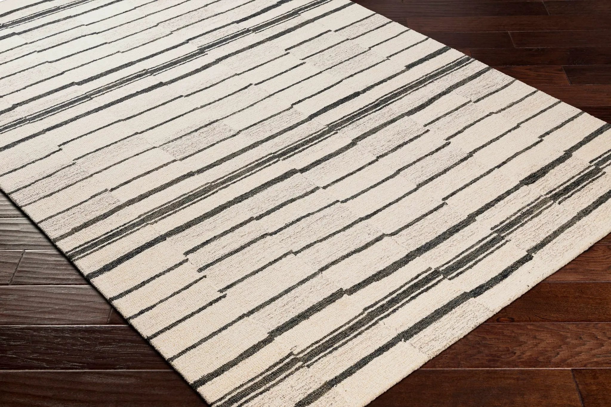 Moorebank Black Striped Wool Rug by Boutique Rugs
