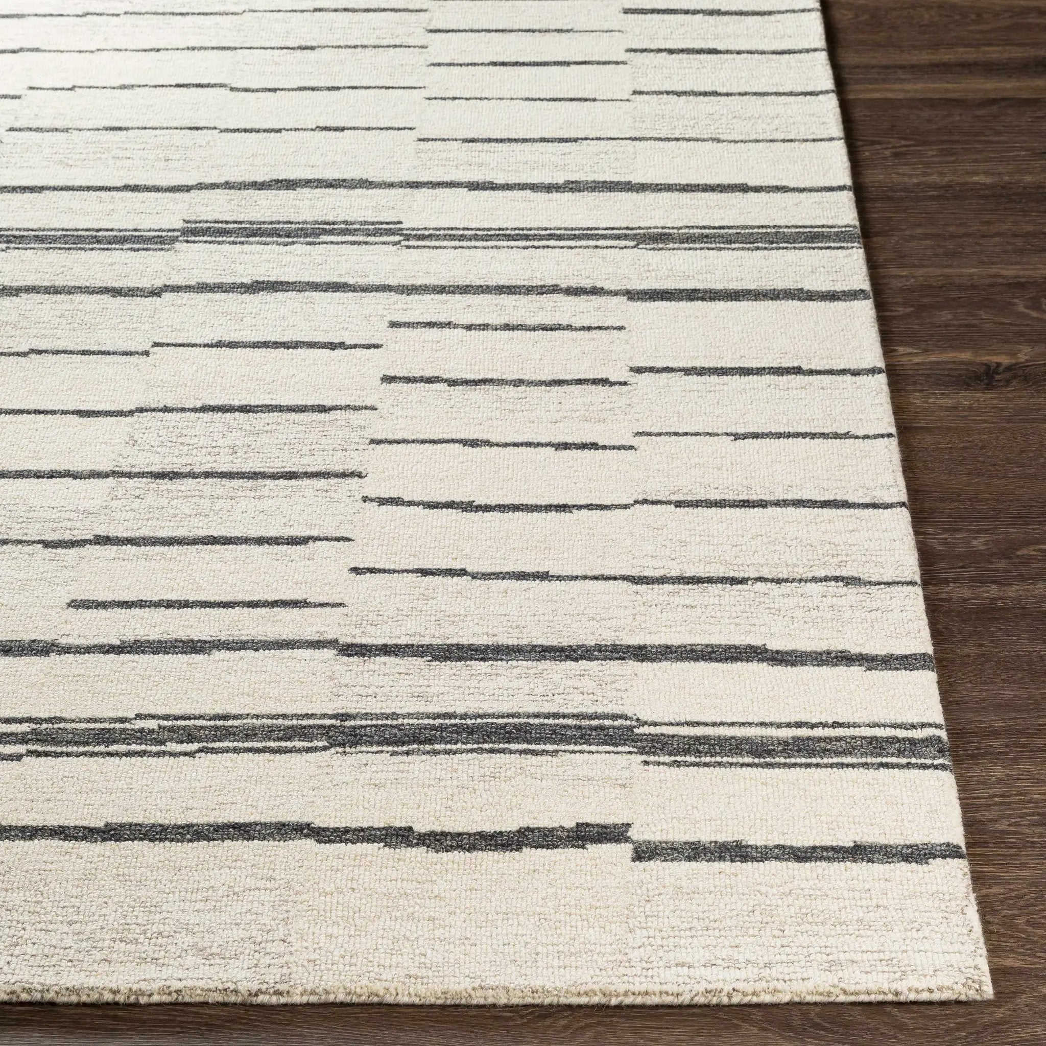 Moorebank Black Striped Wool Rug by Boutique Rugs