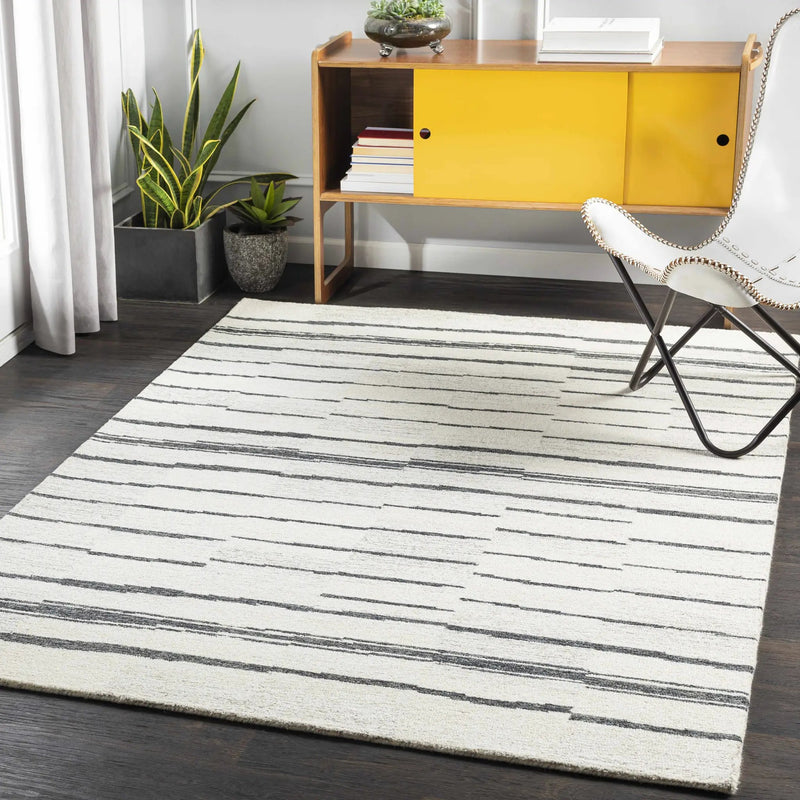Moorebank Black Striped Wool Rug by Boutique Rugs