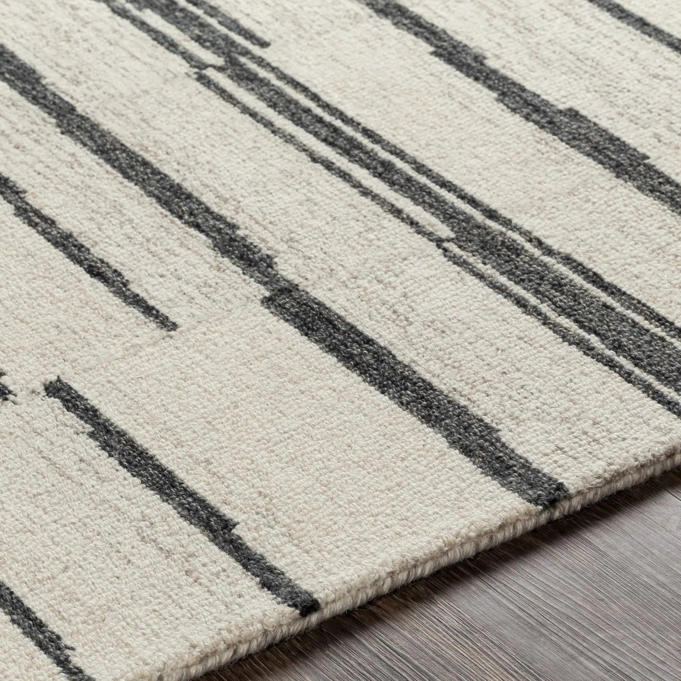 Moorebank Black Striped Wool Rug by Boutique Rugs