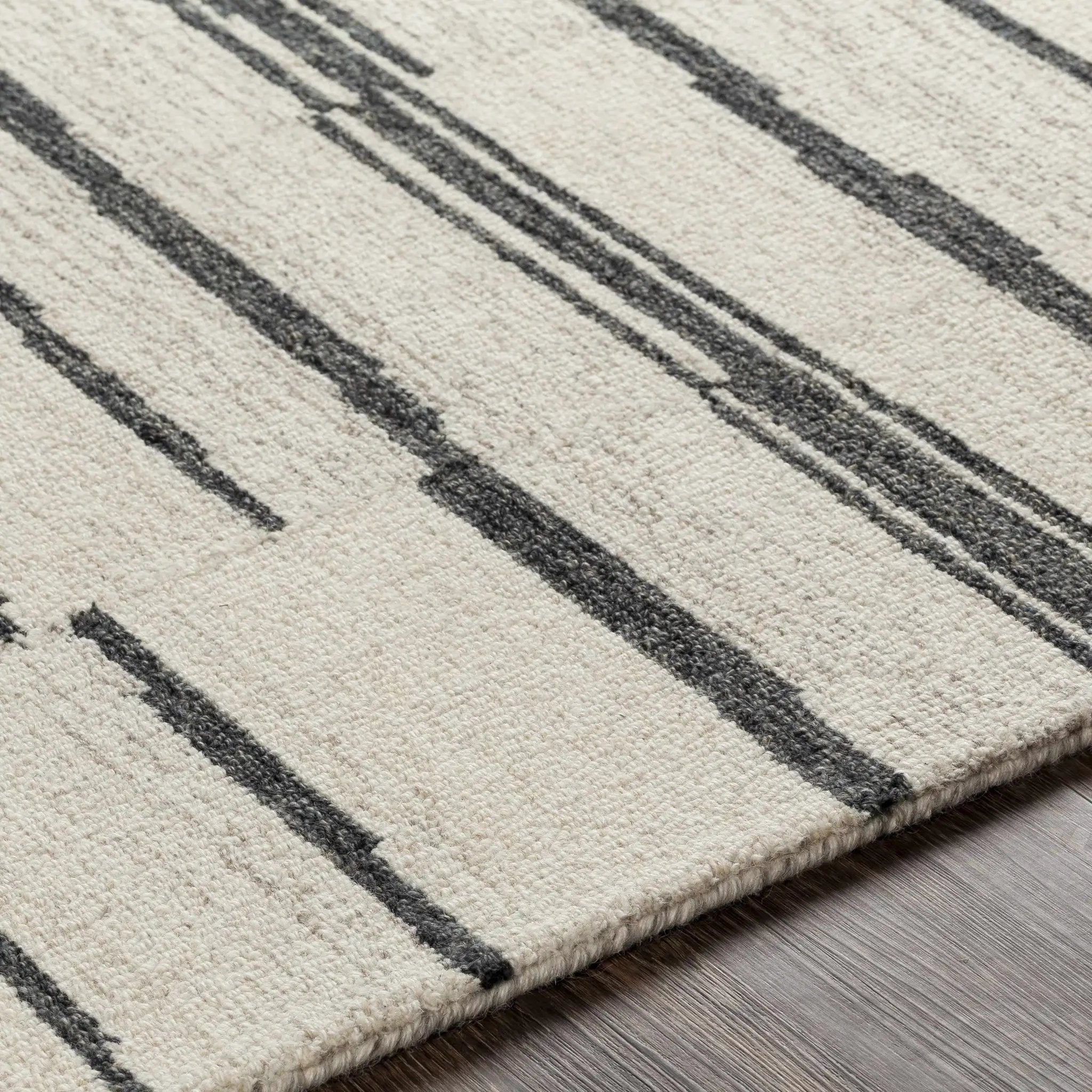 Moorebank Black Striped Wool Rug by Boutique Rugs