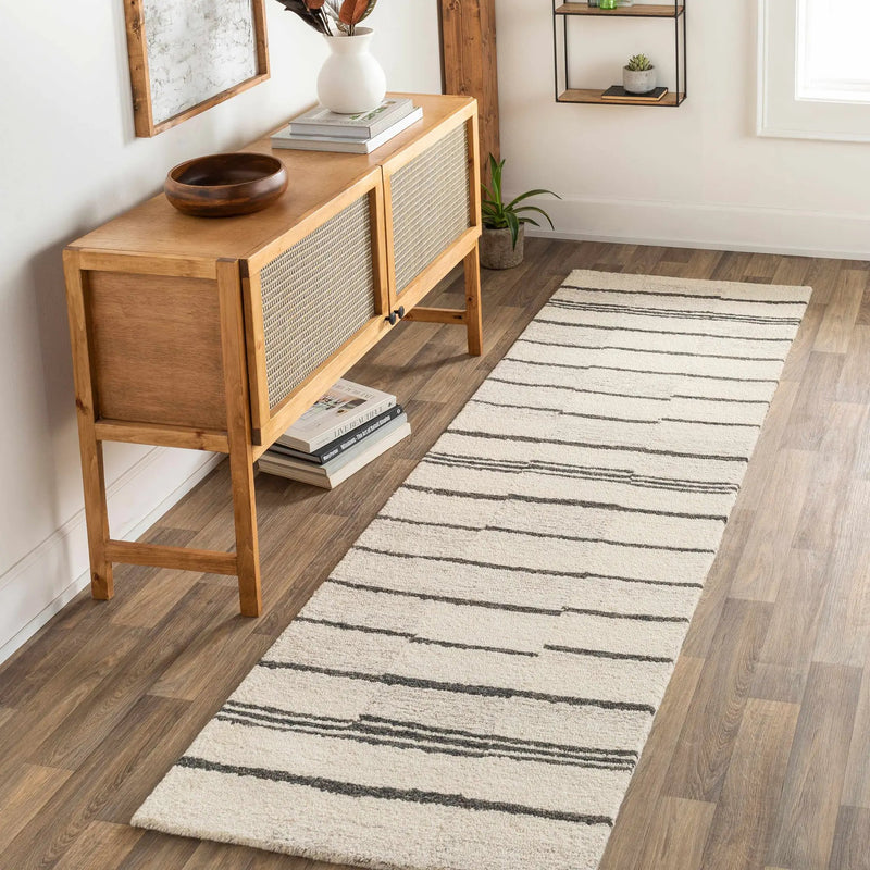 Moorebank Black Striped Wool Rug by Boutique Rugs