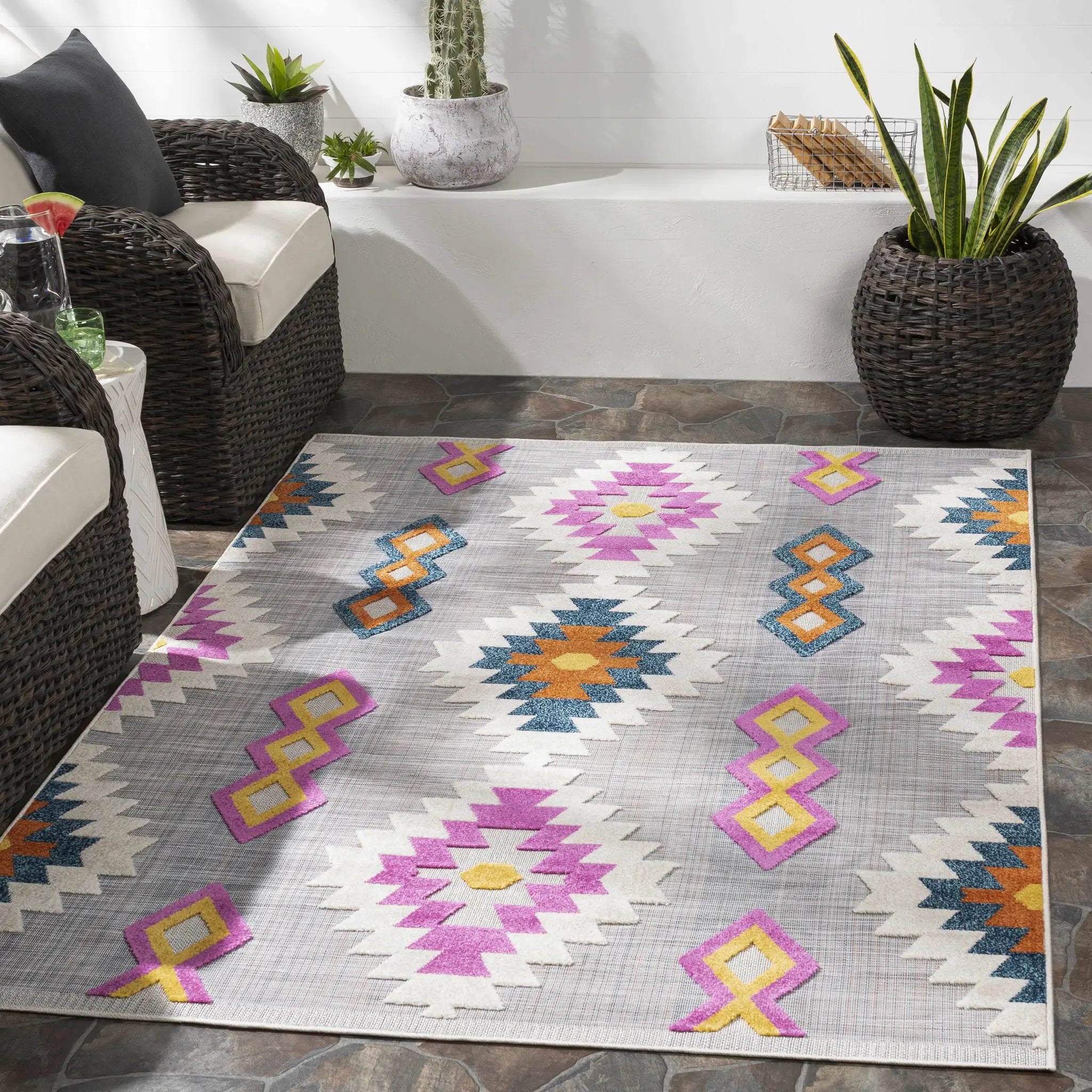 Alburg Southwestern Magenta Outdoor Carpet - Clearance by Boutique Rugs