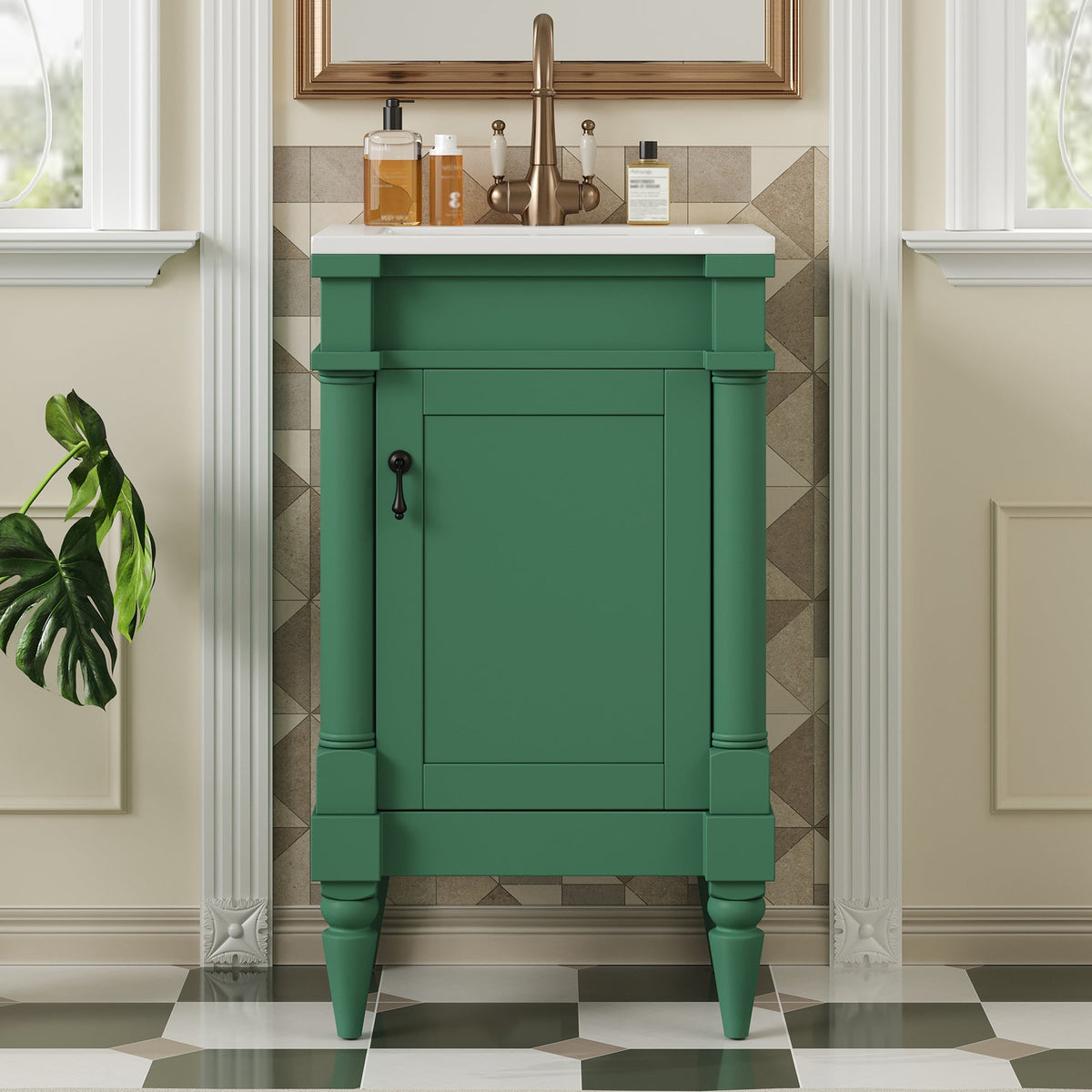18-Inch Modern Bathroom Vanity with Ceramic Sink, Green
