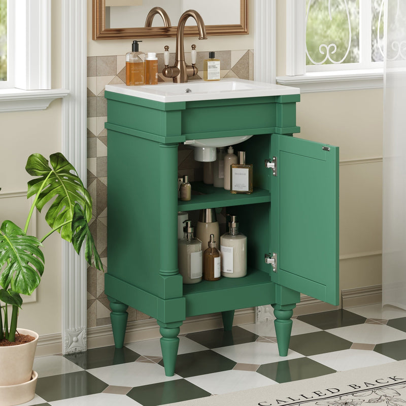 18-Inch Modern Bathroom Vanity with Ceramic Sink, Green, photo 2 of 10