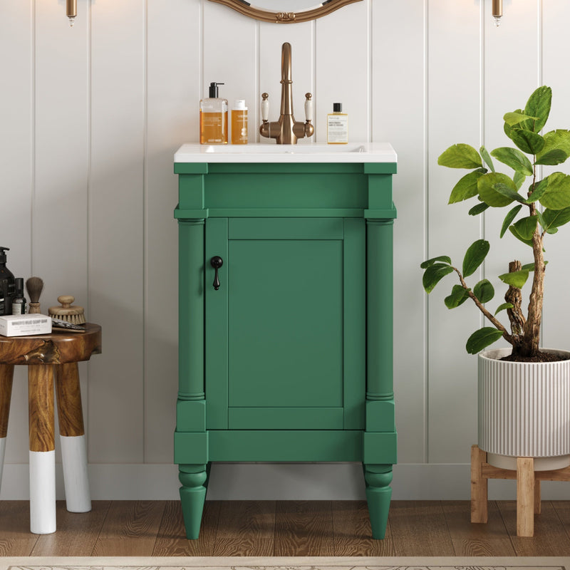 18-Inch Modern Bathroom Vanity with Ceramic Sink, Green, photo 3 of 10
